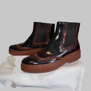 TOD'S Gomma Brown Patent Leather Chelsea Boot  Size 38.5 EUR/8.5 US